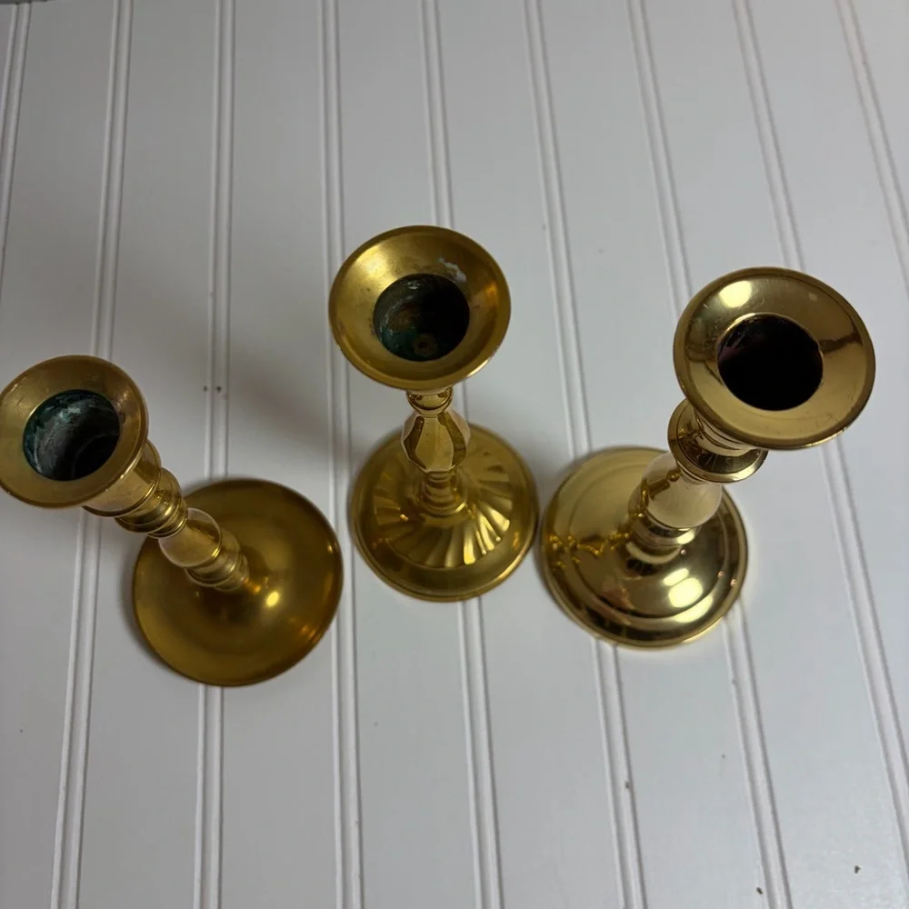 Vintage Brass Candlestick Holders Set of 3 - Picture 4 of 7
